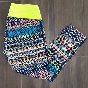 Prism Sport Aztec Printed Capri Leggings Neon Trim